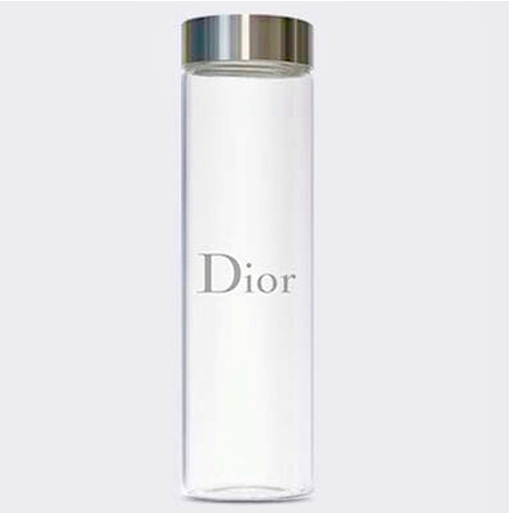 NEW Authentic Dior 20 oz Clear Glass Water Bottle with Stainless Steel Lid BNIB